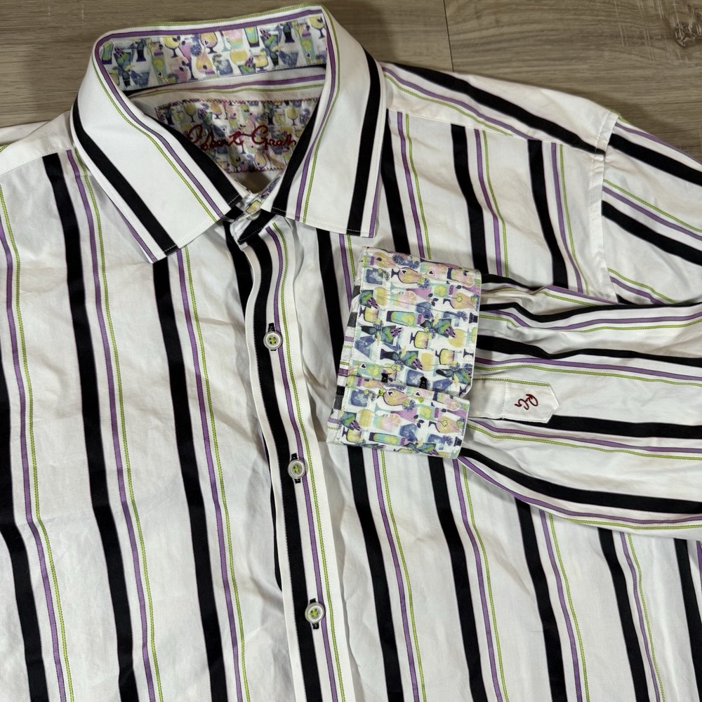 Robert Graham Multicolor Striped Flip Cuff Button Up Drinks Bar Shirt Men's XL